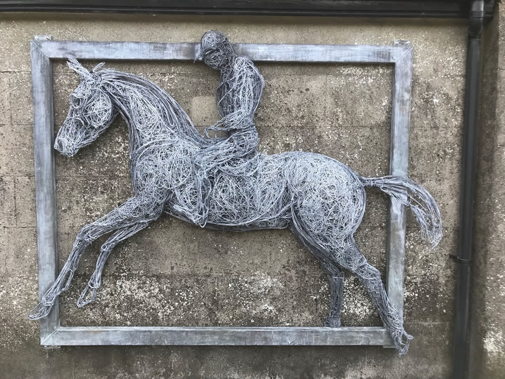 Degas inspired large relief sculpture in steel wire to celebrate 100 years of racing and horses in Grangecon, Co Wicklow, Ireland