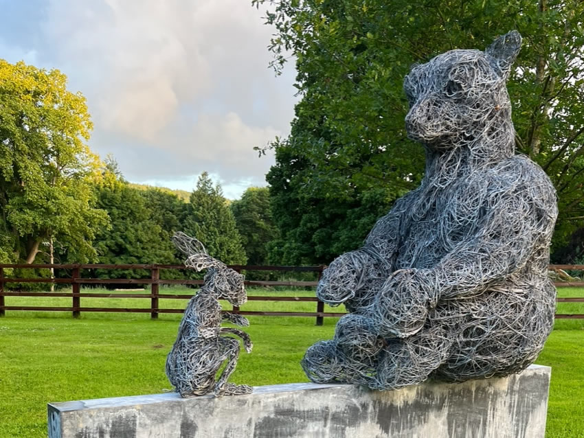 This Sculpture is from Rupert's little hare series first drawn in 2016, 2m long depicting a hare and a bear. Who doesn't need a bear in our lives!